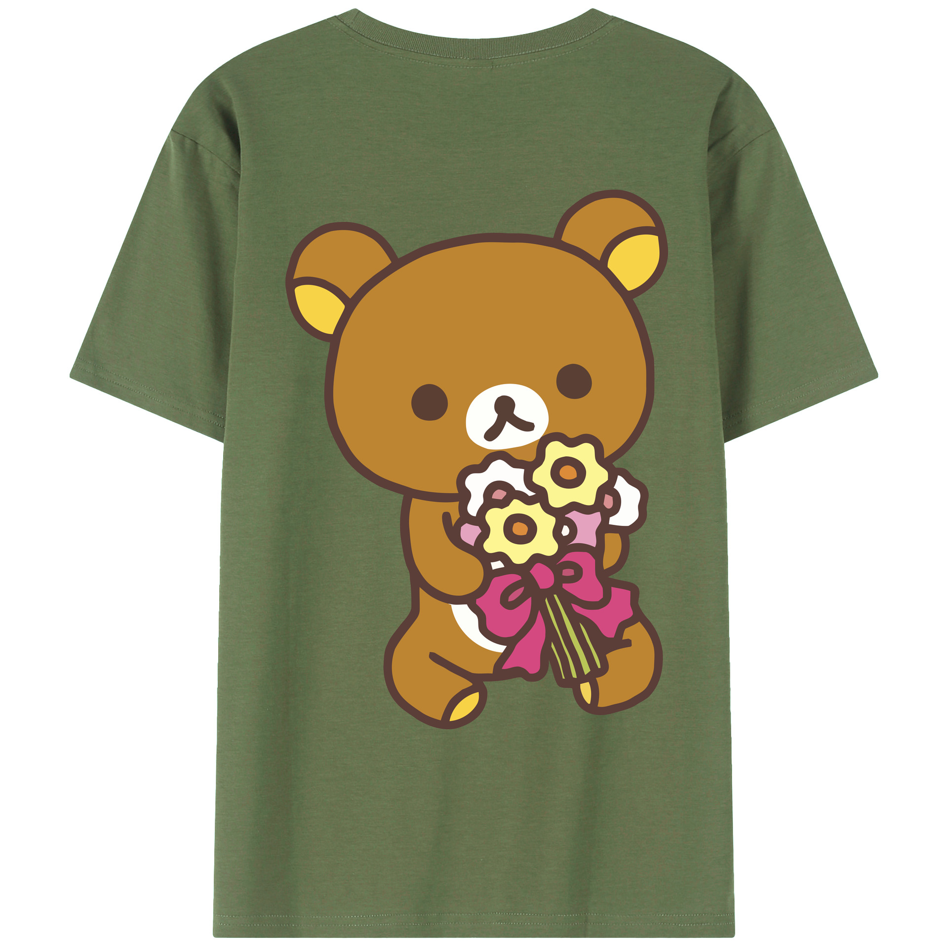 （画像用） リラックマ リラックマ キイロイトリ Rilakkuma Korilakkuma Kiiroitori 綿100％ メンズ半袖Tシャツ（バックプリント） 通気性